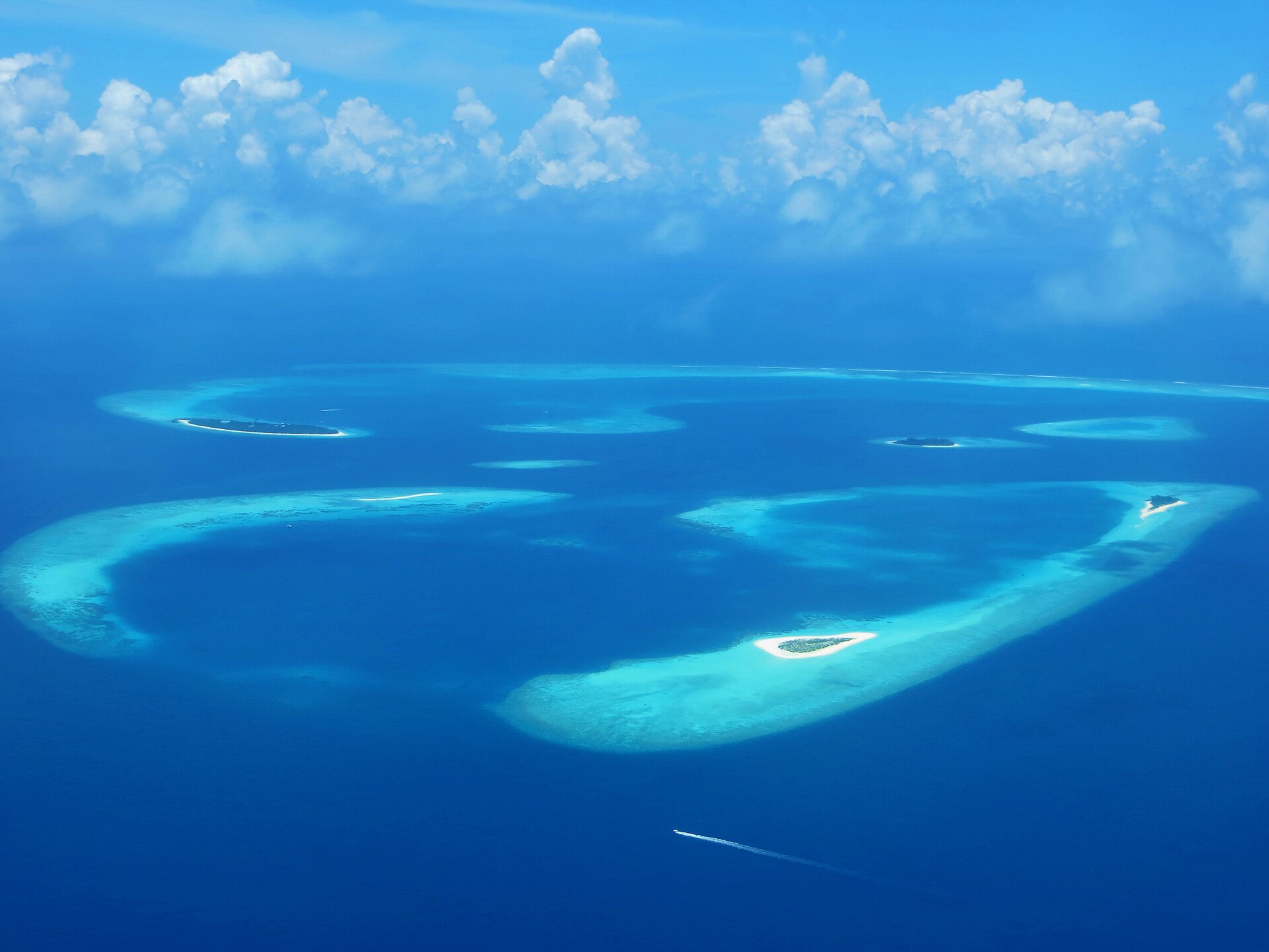 Aerial view of an atoll, Maldives